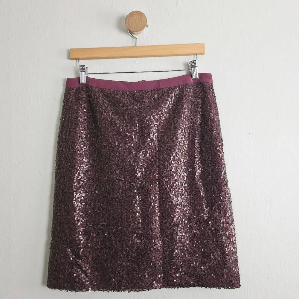 J. Crew Sequin Beaded Pencil Skirt Burgundy Wine Silk Lined NWT Size 4 Holiday